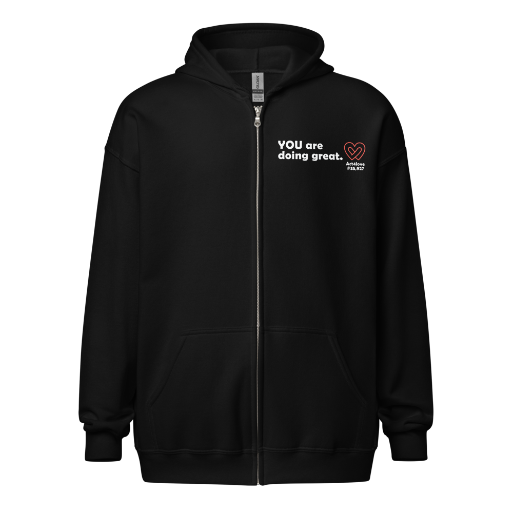 Act4love™ Uplifting Men Zip Hoodie – White Text (Limited Edition)
