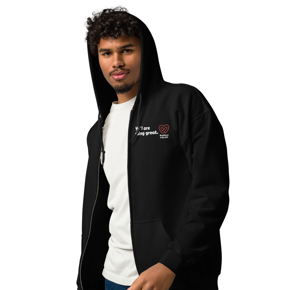 Act4love™ Uplifting Men Zip Hoodie – White Text (Limited Edition)