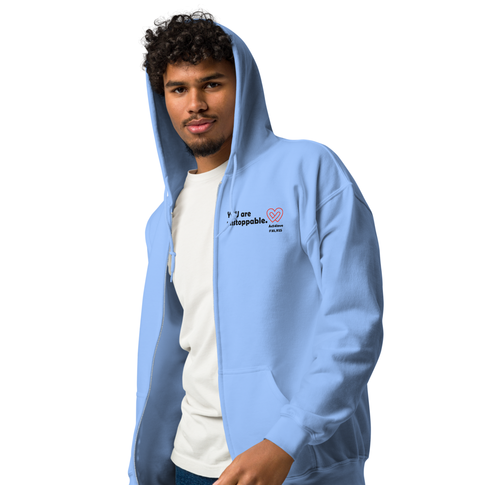 Act4love™ Uplifting Men Zip Hoodie – Black Text (Limited Edition)