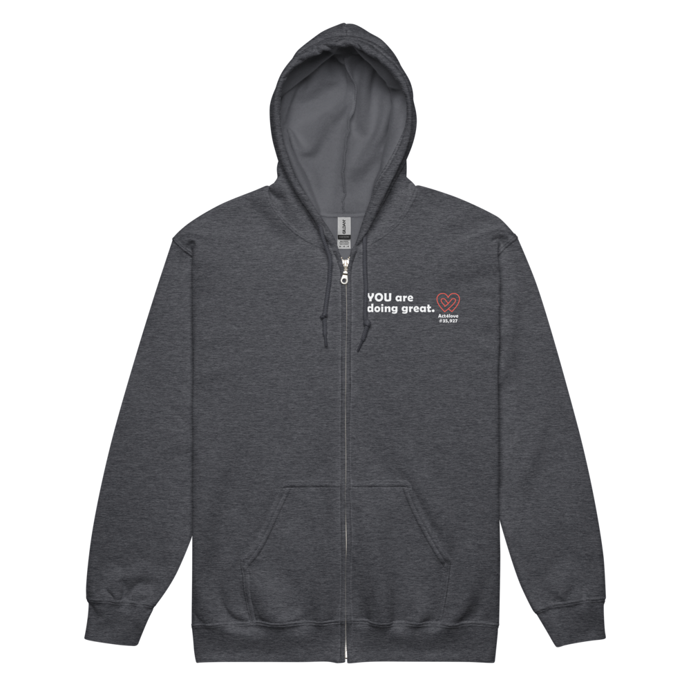 Act4love™ Uplifting Men Zip Hoodie – White Text (Limited Edition)