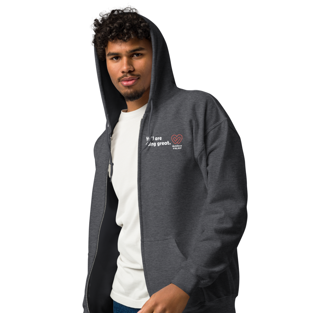 Act4love™ Uplifting Men Zip Hoodie – White Text (Limited Edition)