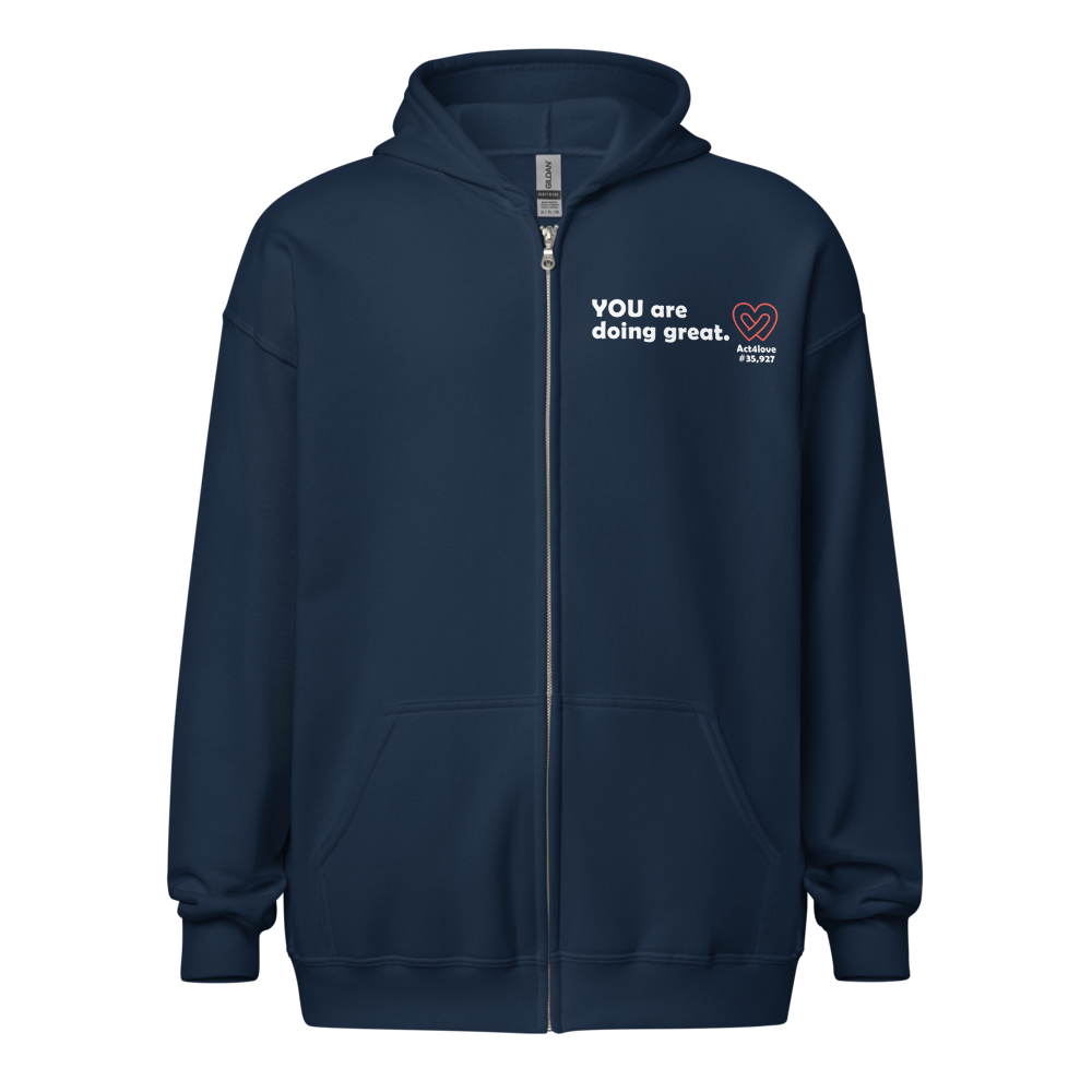Act4love™ Uplifting Men Zip Hoodie – White Text (Limited Edition)