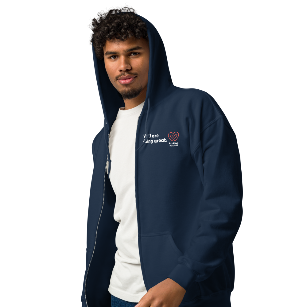 Act4love™ Uplifting Men Zip Hoodie – White Text (Limited Edition)