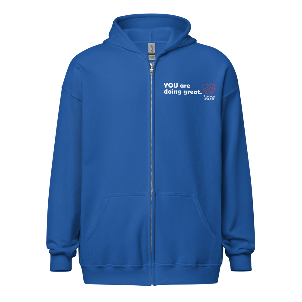 Act4love™ Uplifting Men Zip Hoodie – White Text (Limited Edition)