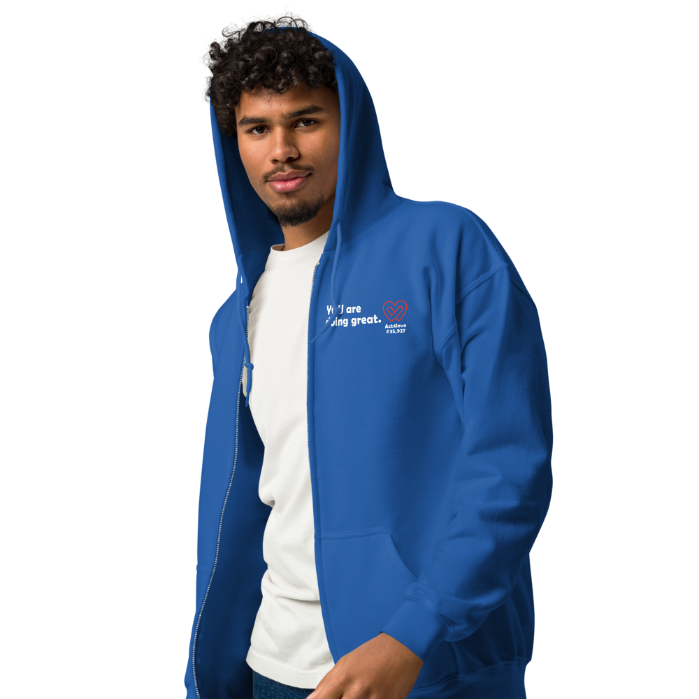 Act4love™ Uplifting Men Zip Hoodie – White Text (Limited Edition)