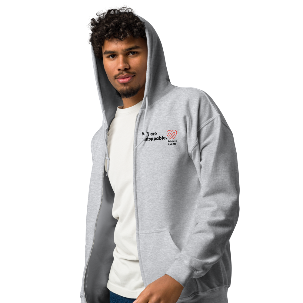 Act4love™ Uplifting Men Zip Hoodie – Black Text (Limited Edition)