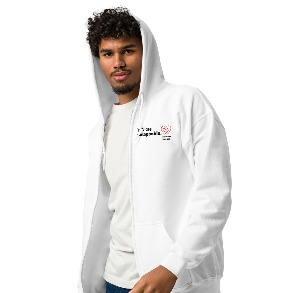 Act4love™ Uplifting Men Zip Hoodie – Black Text (Limited Edition)